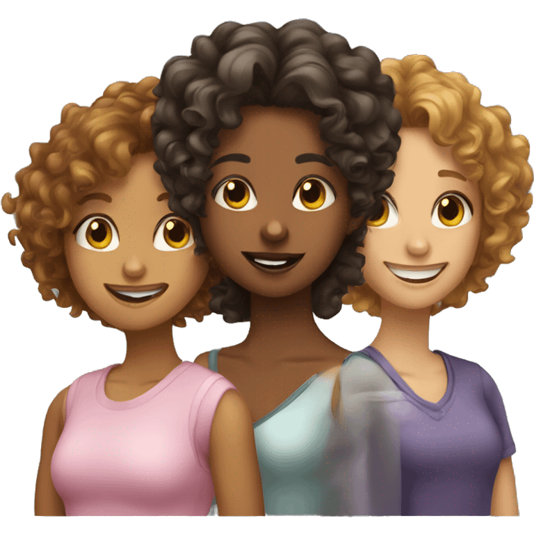 Trio girls one with curly hair two with wavy hair  emoji