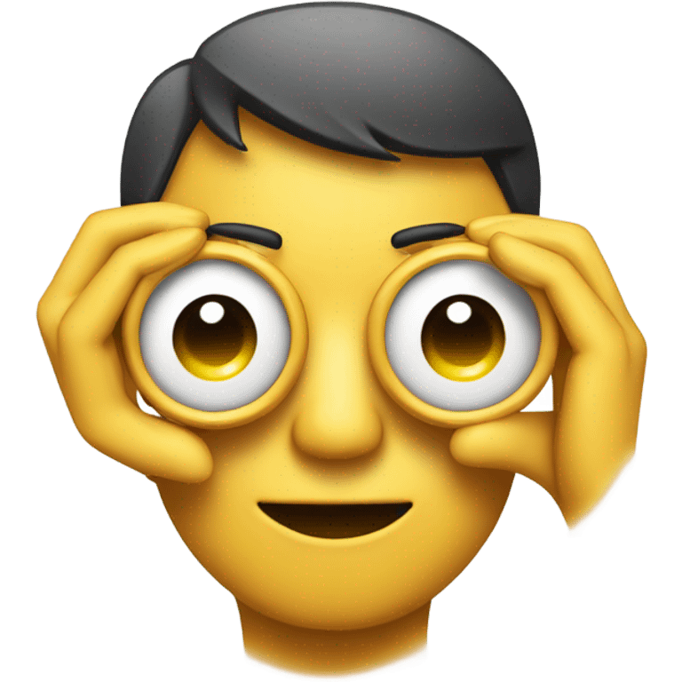 An emoji making a gesture by forming circles with both thumbs and index fingers, placing them around the eyes like binoculars emoji