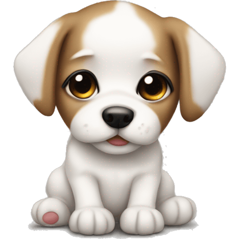 white baby puppy with brown eye patch emoji