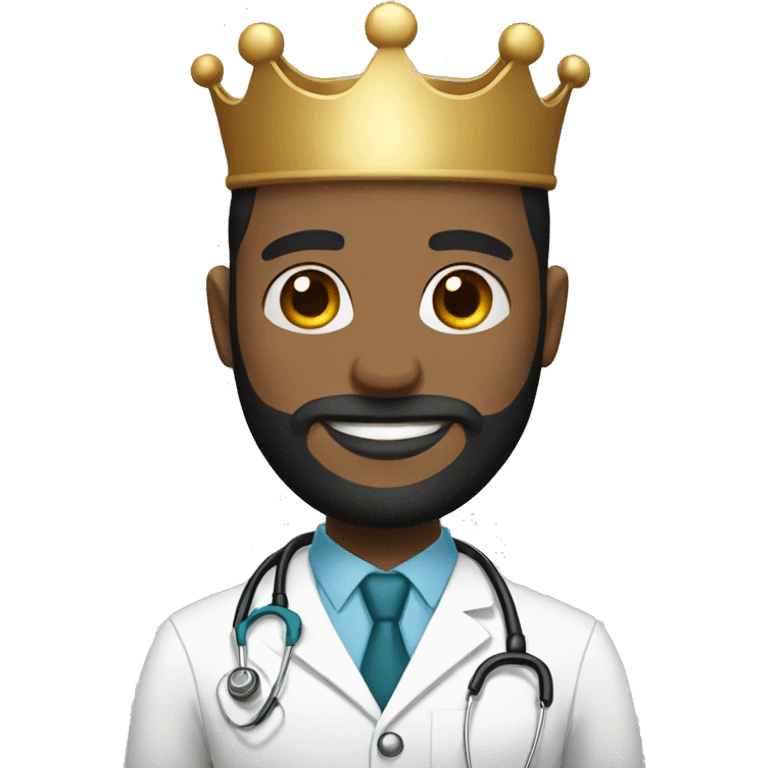 Bald male doctor with black beard and a crown emoji