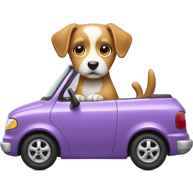 Dog driving light purple car emoji