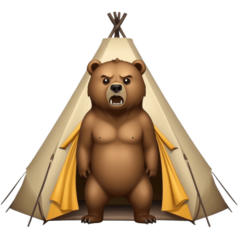 angry grizzly bear looking at a tent emoji