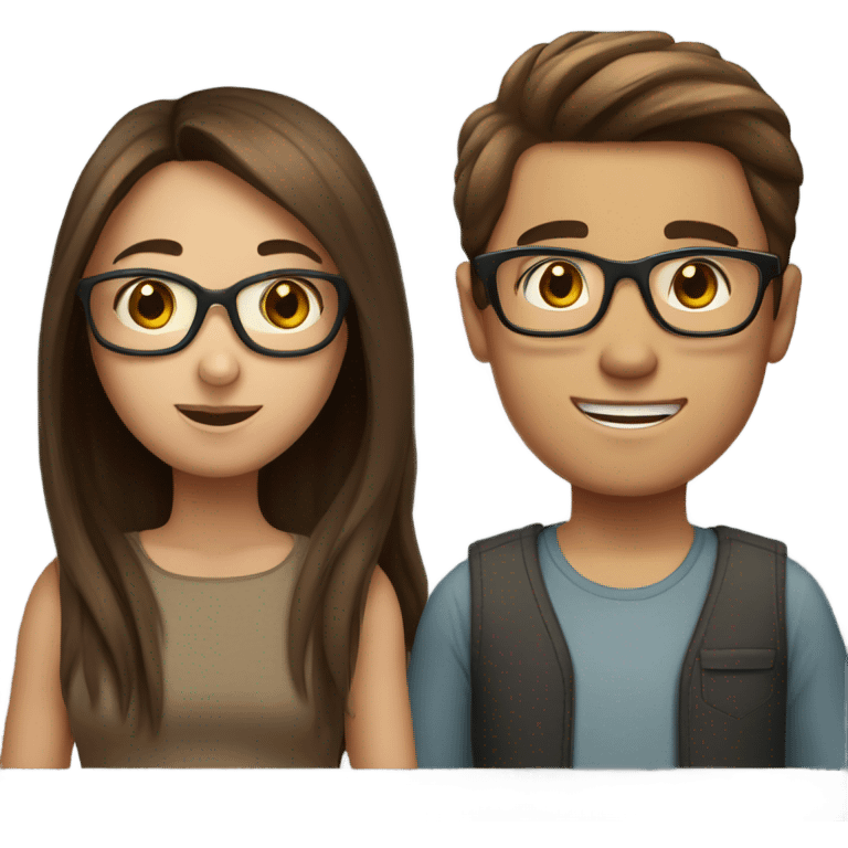 Girl with straight Brown Long hair and boy with a glasses and Brown hair emoji