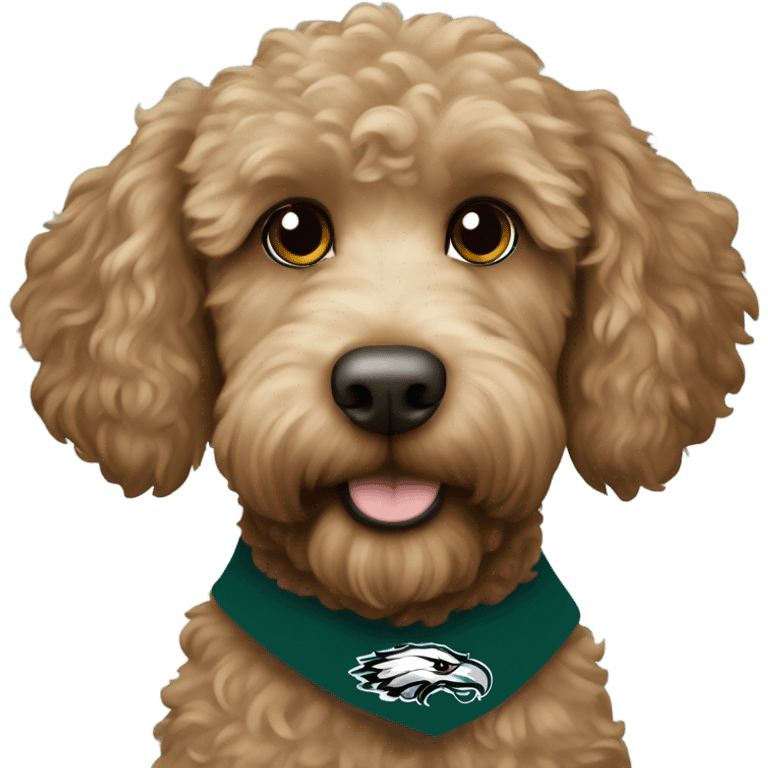 Light brown Labradoodle wearing a Philadelphia eagles jersey emoji