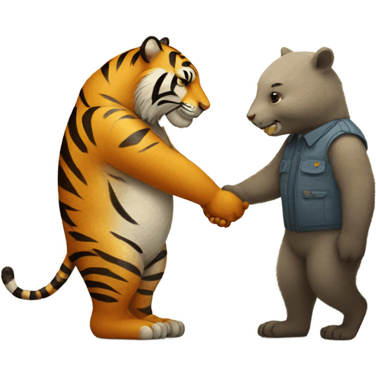 Tiger holding hands with wombat emoji