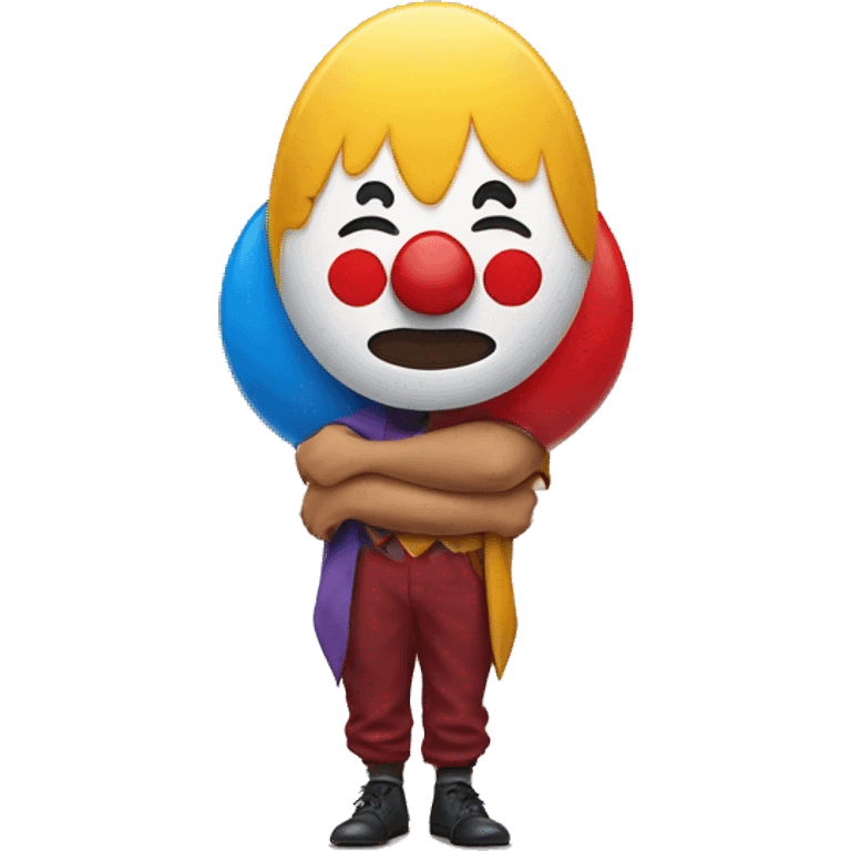 emoji sad underneath but holding up a clown emoji emoji