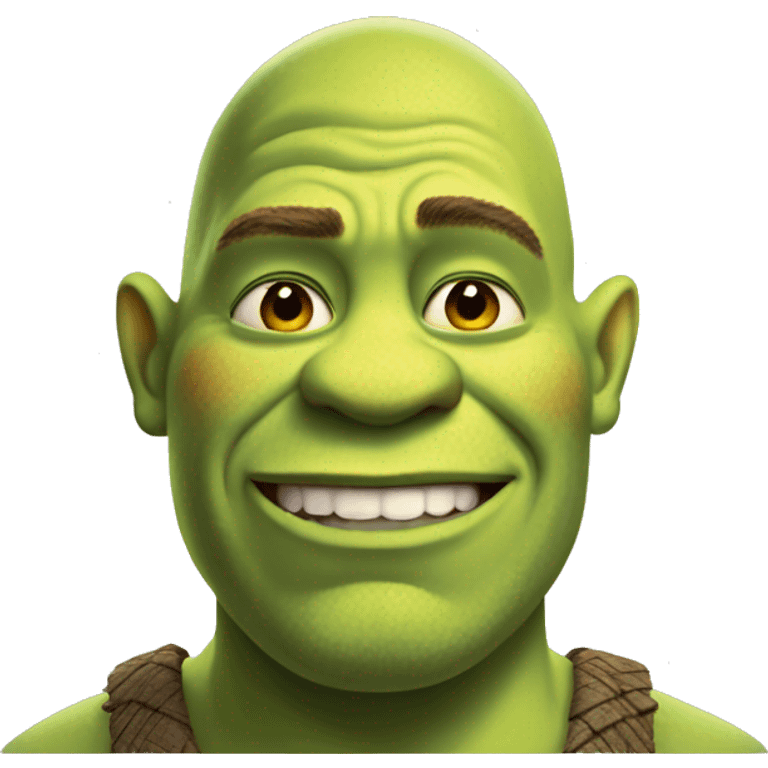 realistic shrek without hair and with ogre ears smirking emoji