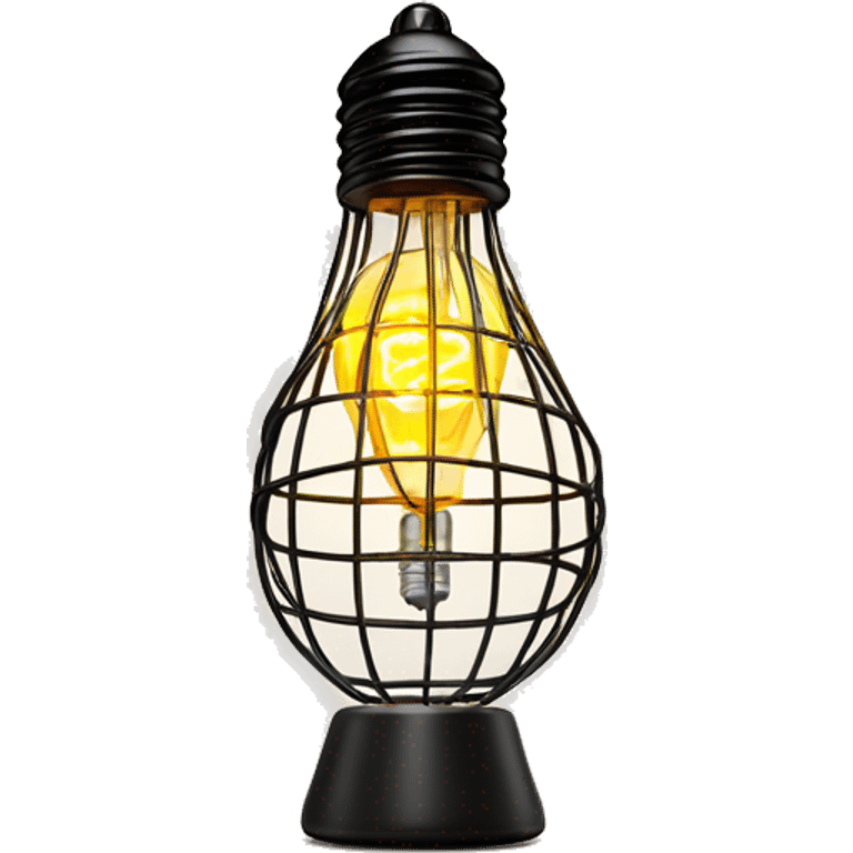 exposed incandescent bulb mounted in a wire cage on a portable light stand emoji