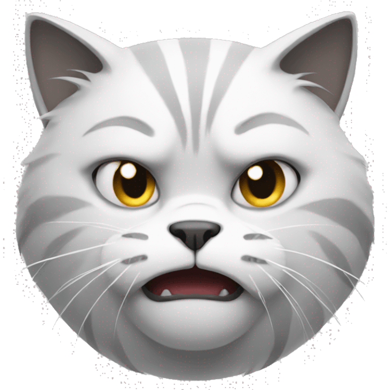 An angry grey and white cat emoji