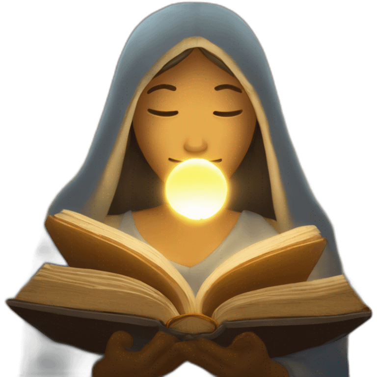 UNA HEBREA LELLENDO UNA BIBLIA Y SIENDO HILUMINADA CON UNA LUZ CELESTIAL  emoji