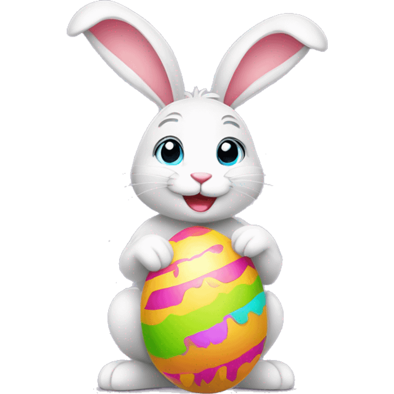 Easter rabbit holding colorful eggs with vibrant colors emoji