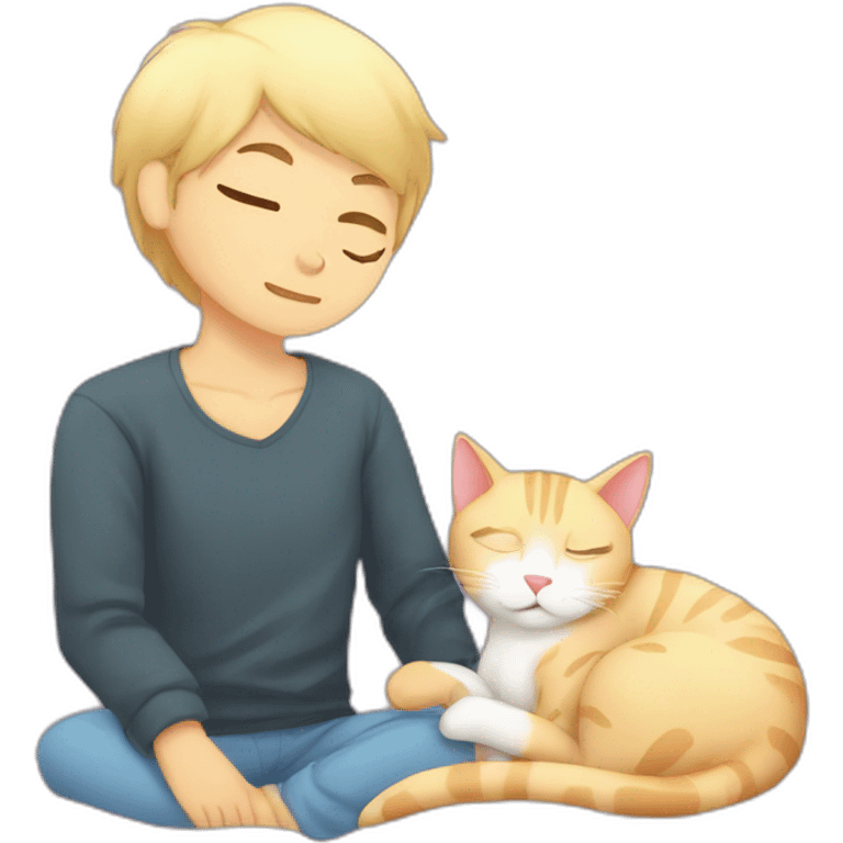 asian cat snuggeling blonde boyfriend cat in bed emoji