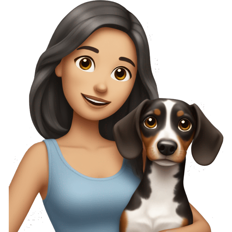 brunette girl with tri merle dachshund emoji