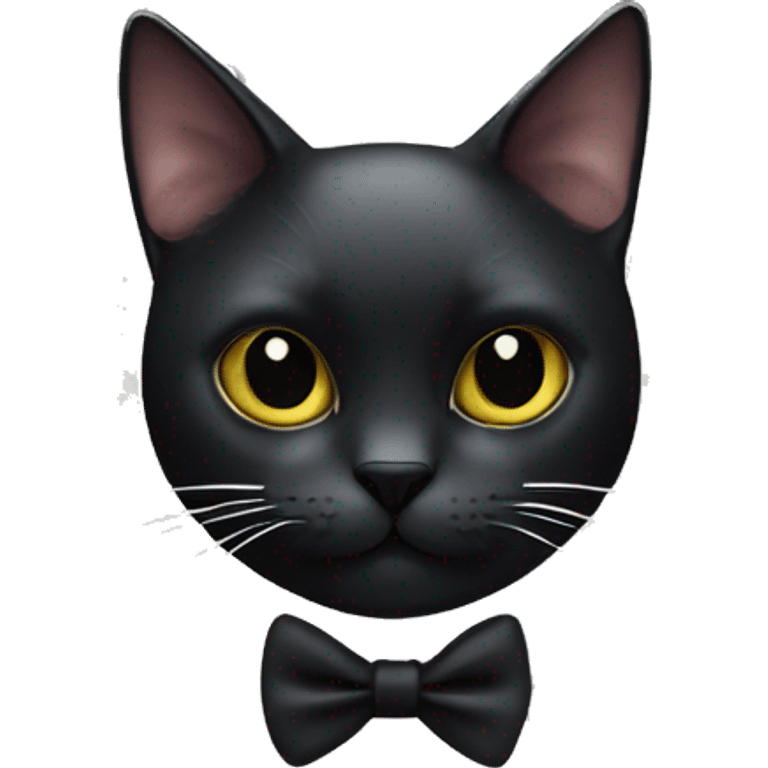 Black cat with black bowtie with pattern of skull and crossbones emoji