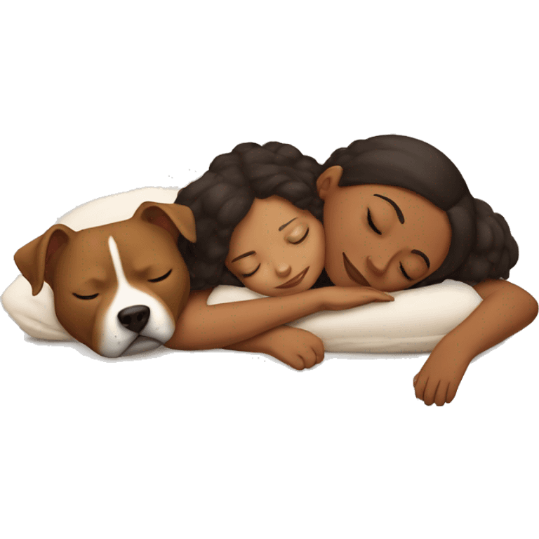 Brown girl sleeping with a pitbull  emoji