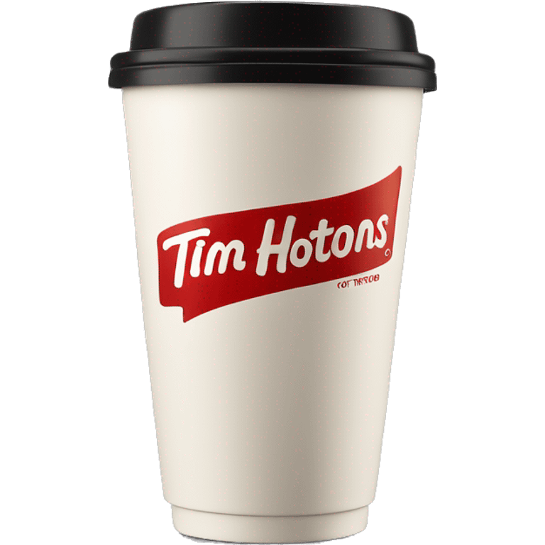 “Red Tim Hortons coffee cup with large white ‘Tim Hortons’ logo in script, black plastic lid, and a simple, clean design.” emoji