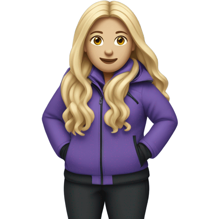 Chubby female long blonde hair skier with purpley-grey jacket and black pants showing whole body in high resolution emoji