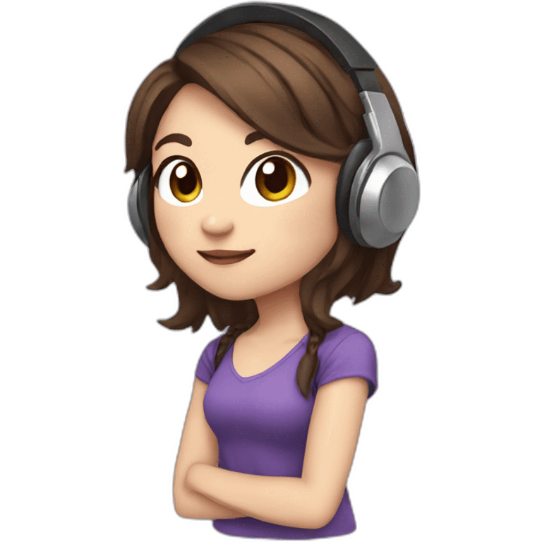 chibi twitch emoticon young adult woman with brunette hair and headset emoji