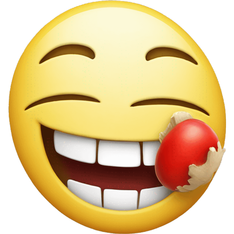 smiley face laughing with a red mushroom in place of hair emoji