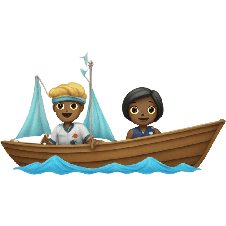 An Aquarius and a cancer in a boat sailing emoji