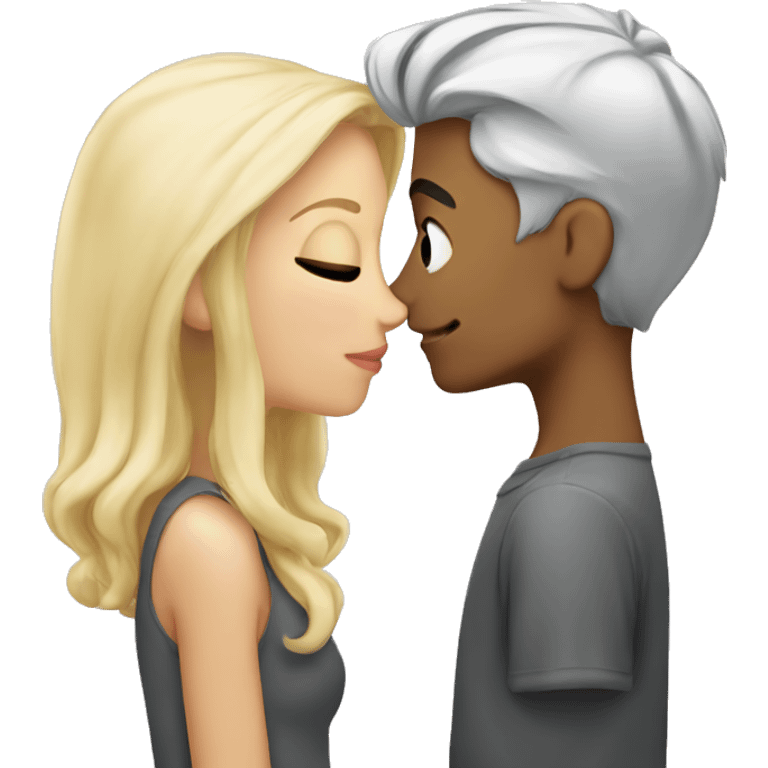 Blonde girl and grey hair boy kissing  emoji