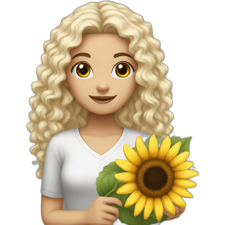 curly black hair white girl holding sunflower emoji