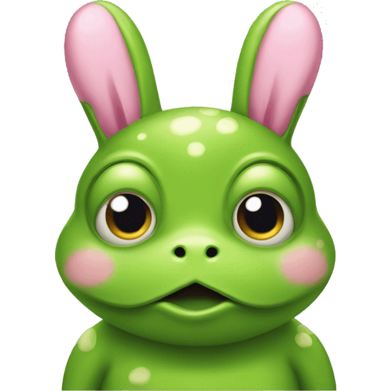 green frog with pink bunny ears emoji