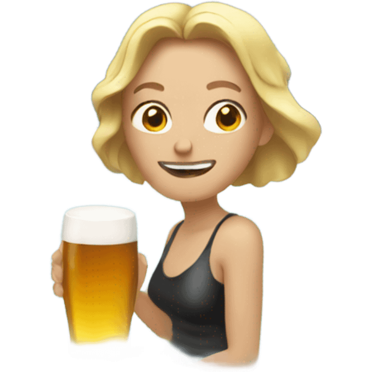 White Woman in hot tub with beer emoji