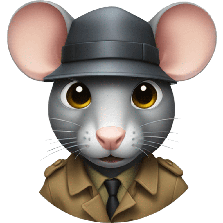 A rat with a lens and a trench like an investigator emoji