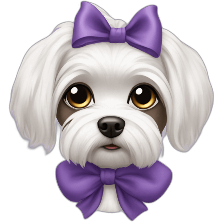 Maltese dog, black iris, dark iris of the eyes, female with a hair bow emoji