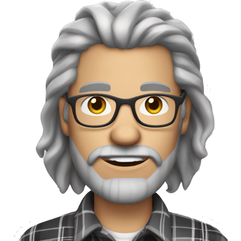 Gray warewolf mid 50s light skin man with long gray braid and a goatee with glasses and plaid shirt emoji