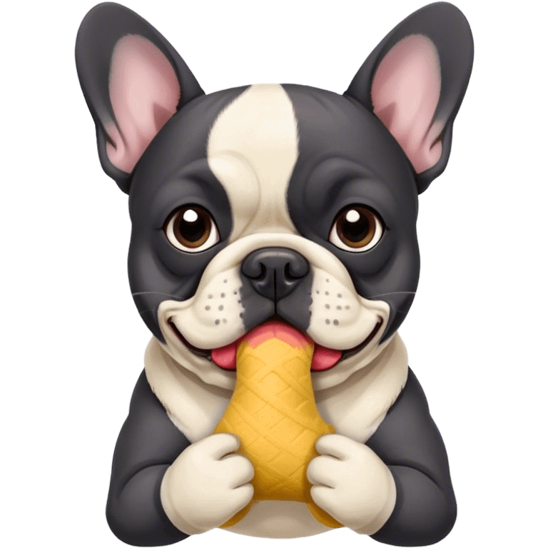 Black and white frenchie eating a sock  emoji