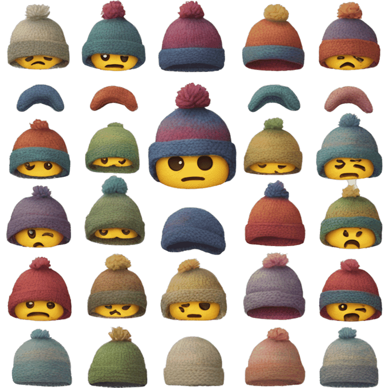 Hat with earflaps, knitted in wool, with multicolored drawings emoji