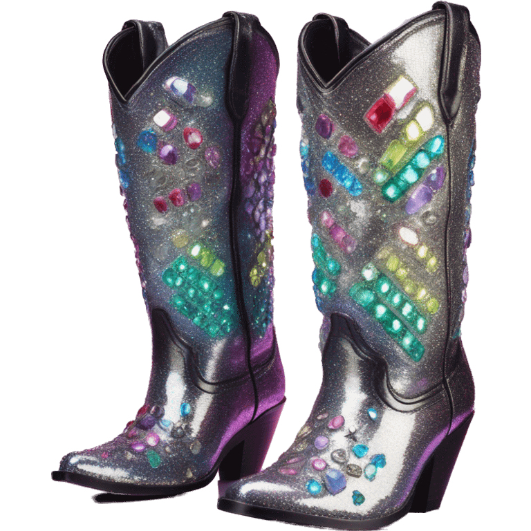 Iridescent Diamond gemstones bedazzled glitter cowboy boots Betsy Johnson emoji