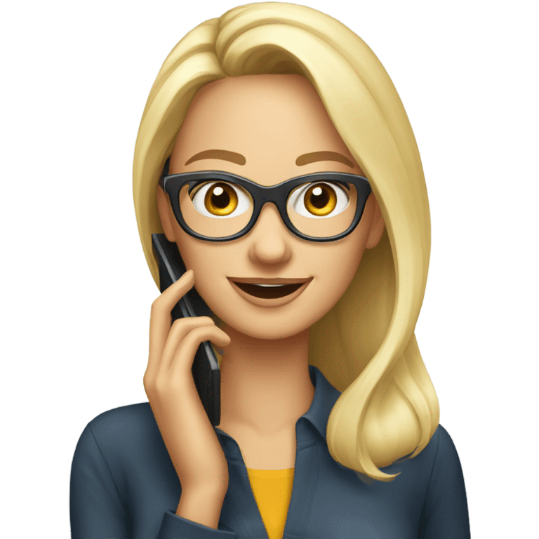 Beautiful Blonde woman wearing glasses calling on cell phone emoji