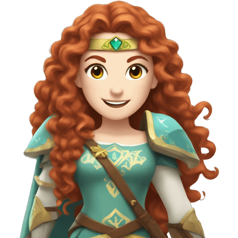 a white girl with long red curly hair and freckles, cosplaying Princess Zelda posing and smiling emoji