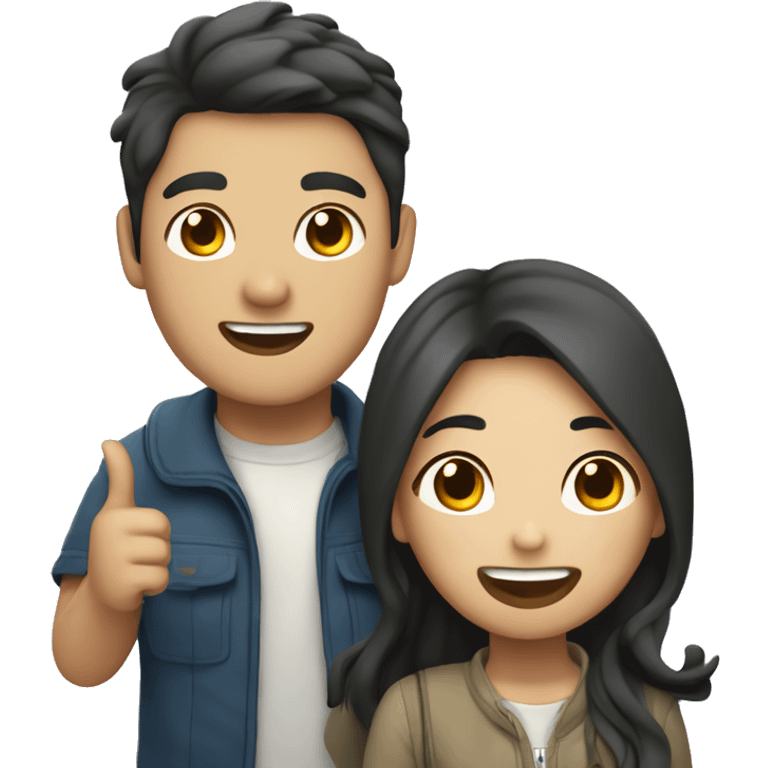 Cute Asian couple (girl with wavy long hair guy with short straight hair) excitedly traveling  emoji