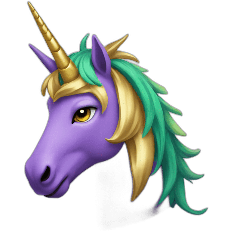 Purple and green unicorn with golden horn emoji