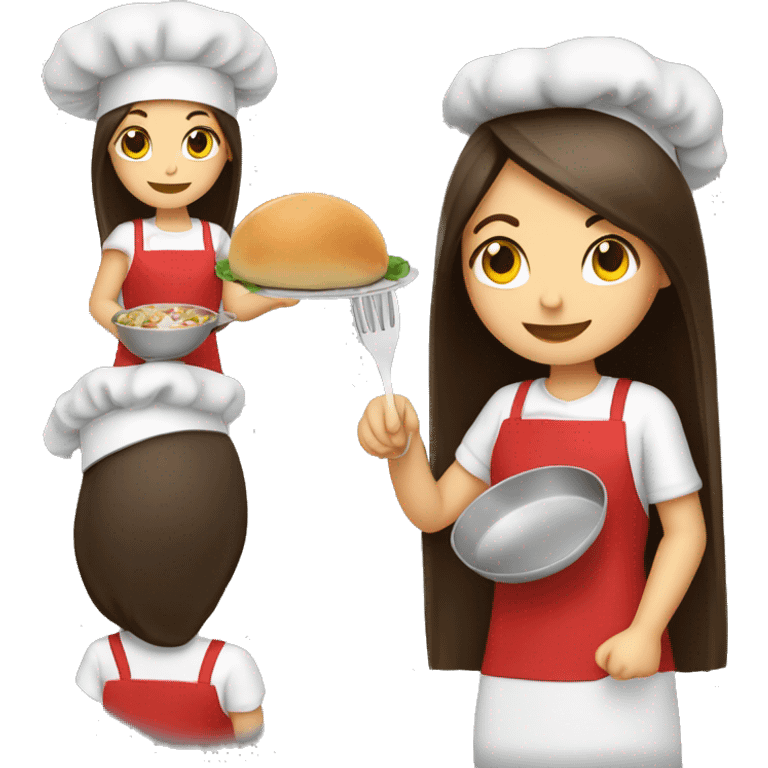 Brunette long straight hair girl making dinner in a cook hat emoji