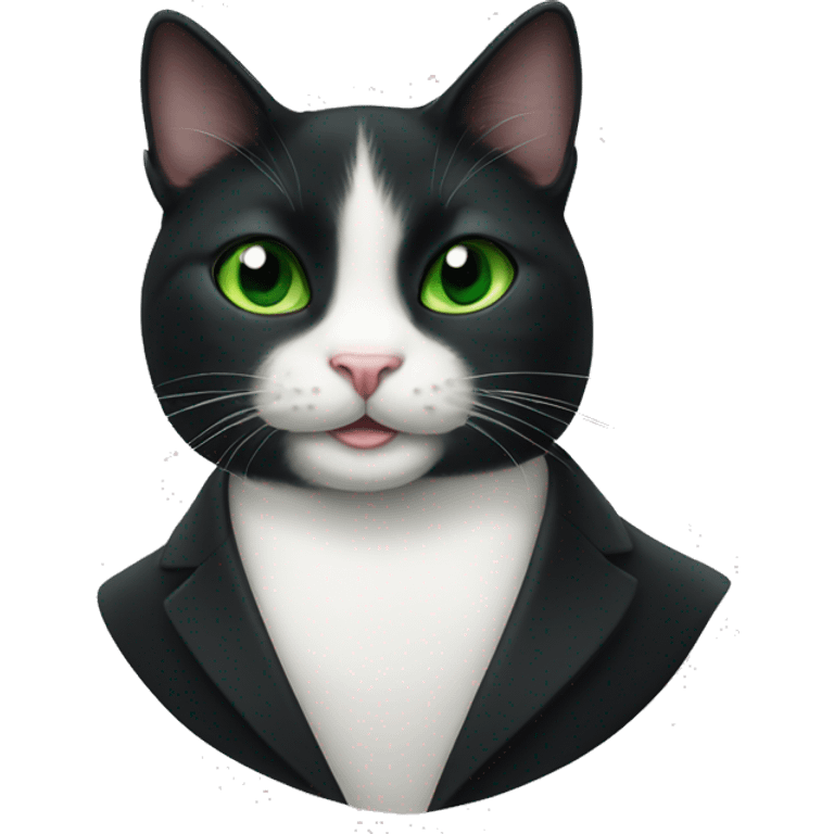 tuxedo cat, green eyes, smiling emoji