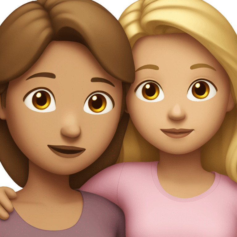 White mom and daughter with brown hair hugging  emoji