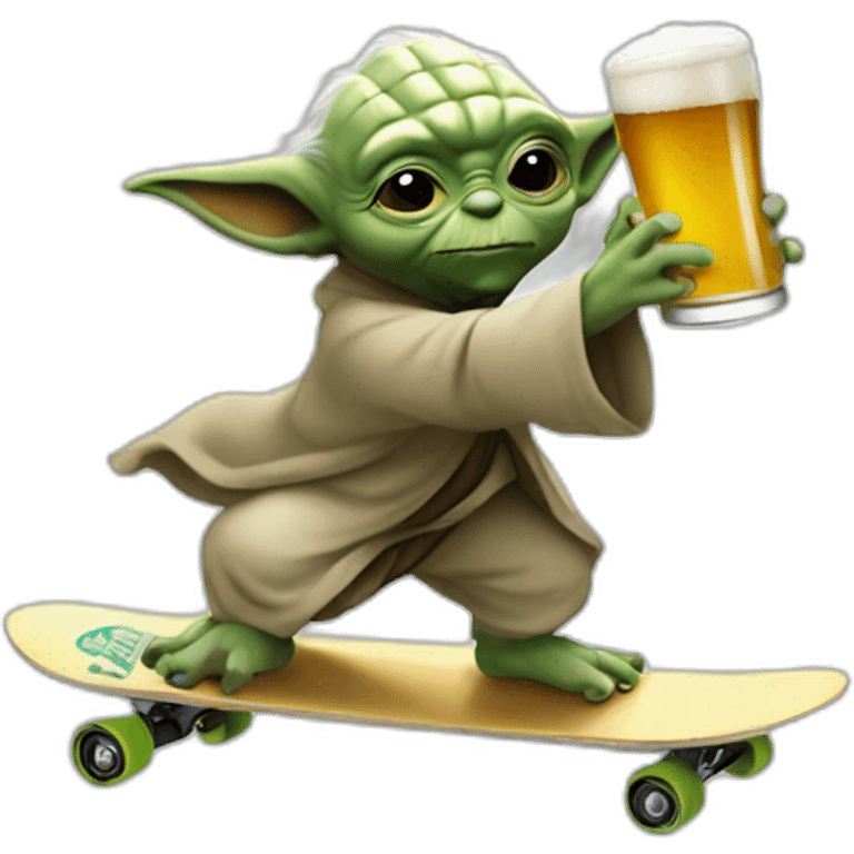 yoda skateboarding with a beer emoji