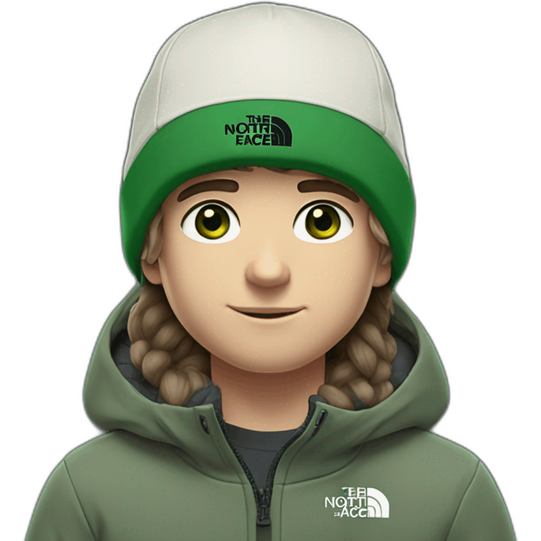 white boy,jack the north face winter cap the north face black,mid long hair green eyes  emoji