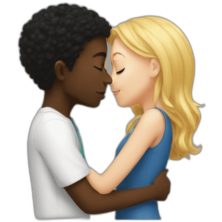 Black Boy smooching a white girl emoji