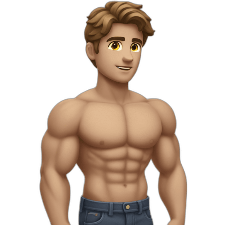 Jeune homme musclé qui prend la pose d’apollon et contracte ses muscles emoji