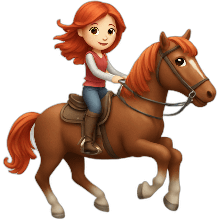 Little red head girl riding a horse emoji