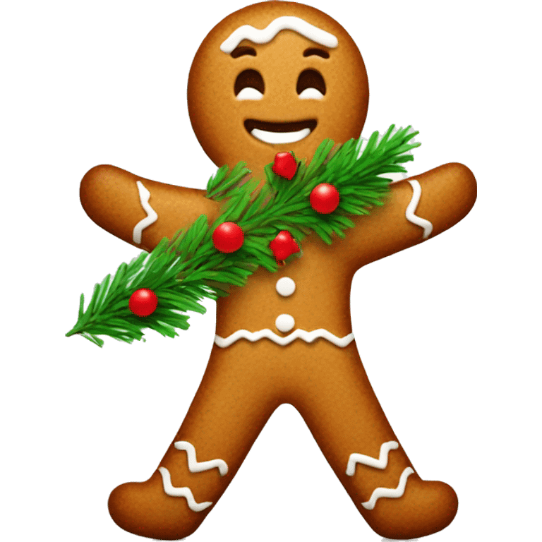 gingerbreadman holding a christmastree emoji