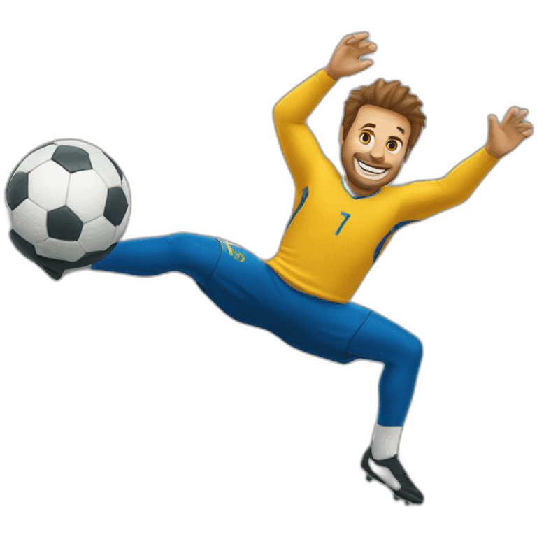 Guy doing bicycle kick with football emoji