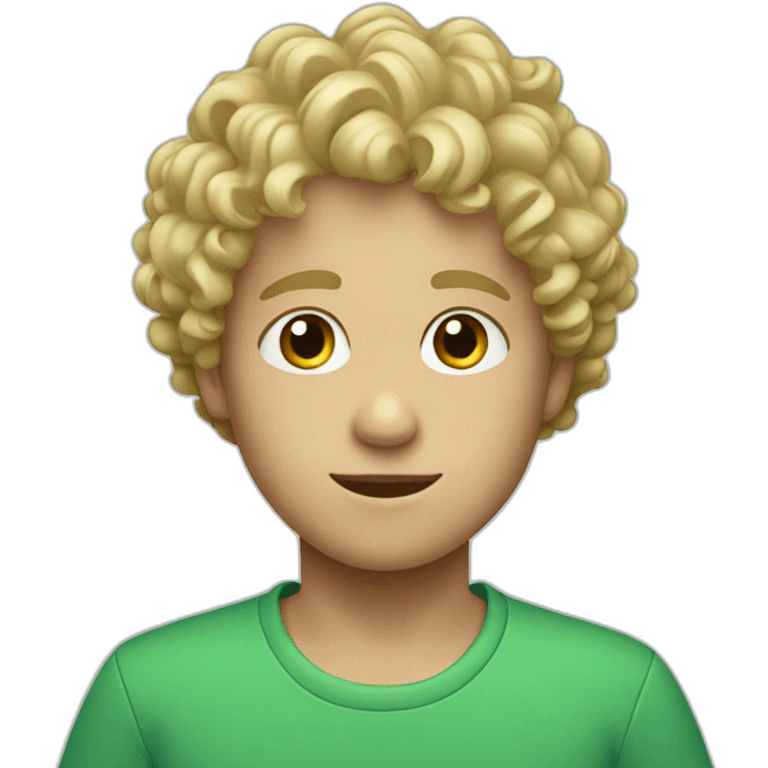 Blond curly  boy with green eys and blue shirt emoji