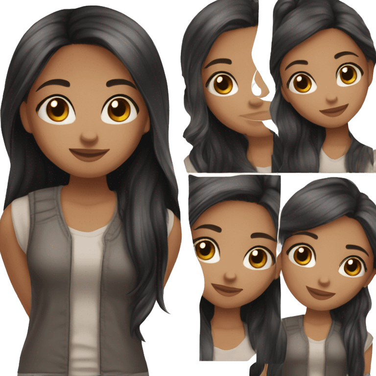 a sweet girl with hazel eye color, auburn, medium long black straight hair emoji